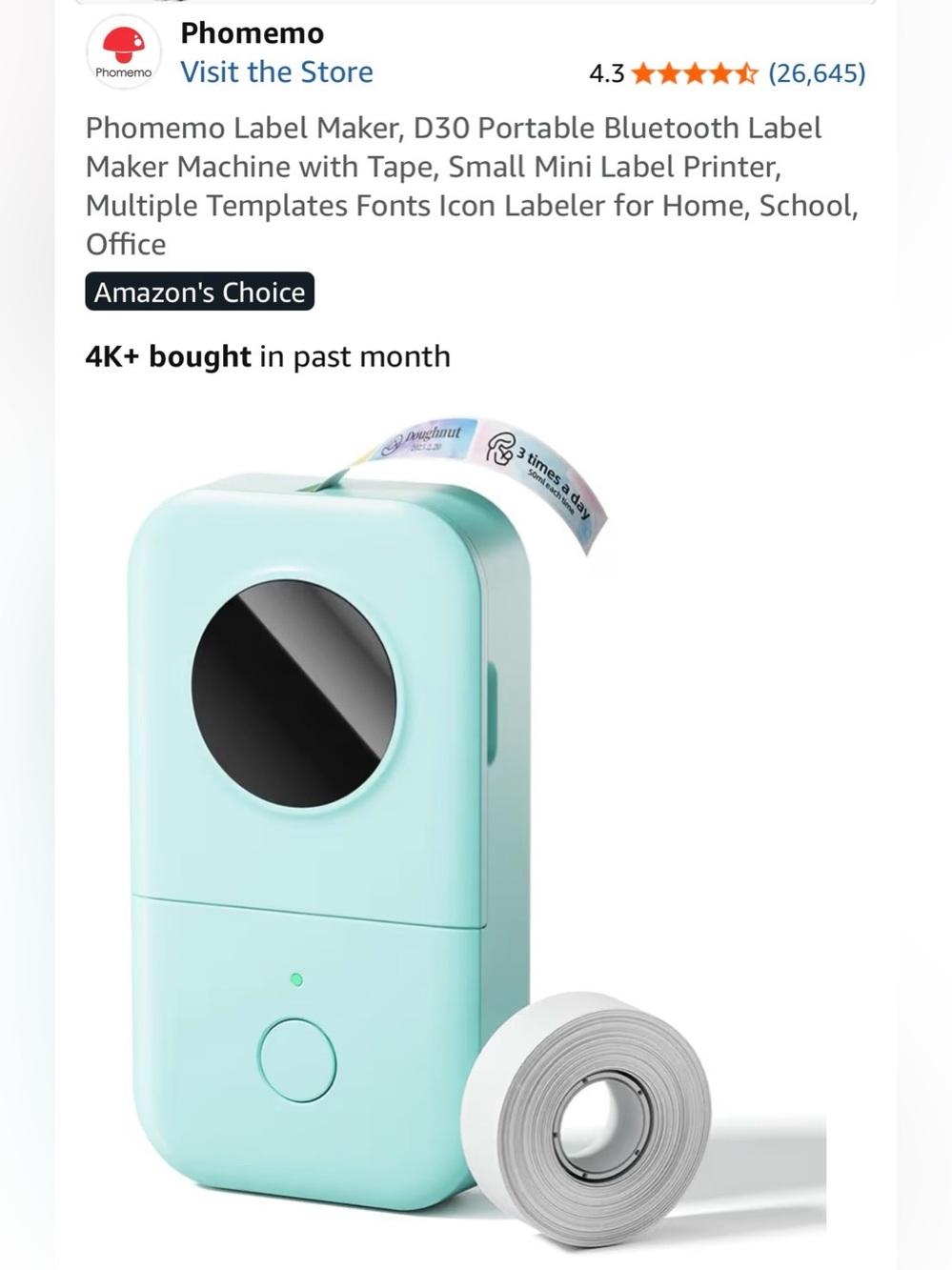 Phomemo D30 Portable Bluetooth Label Maker in Mint NIB